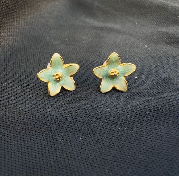 Vintage Blue Flower Enamel Earring - Picture 3 of 5